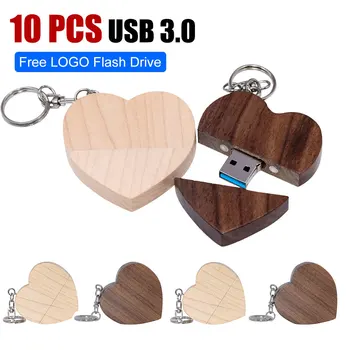 10шт Деревянное сердце USB флэш-накопитель Memory Stick Флешка 4 гб 16 ГБ 32 ГБ 64 ГБ Логотип компании Индивидуальный подарок для свадебной фотографии