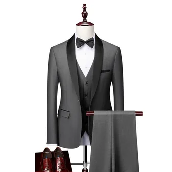 Весенний новый мужской деловой повседневный костюм, комплект для свадьбы, платье жениха, банкетный облегающий костюм, комплект