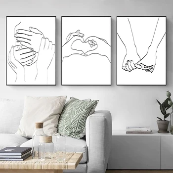 Реалистичные художественные рисунки с жестами, Настенные плакаты, минималистичные черно-белые принты, настенные росписи для спальни, Картины для домашнего декора в скандинавском стиле