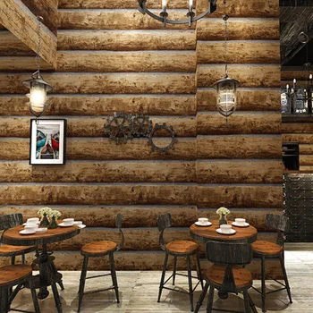 Ретро Антикварные деревянные обои 3D Стерео Ресторан Кофейня Бар Обои в полоску для стен ПВХ Водонепроницаемый Papel De Parede