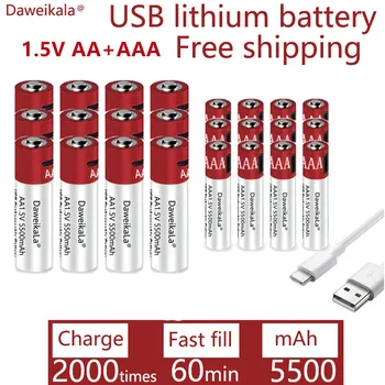 AA + AAA 2021 новый литий-ионный аккумулятор большой емкости 5500 мАч, литий-ионный аккумулятор AA 1,5 В, быстрая зарядка через USB, литий-ионный аккумулятор