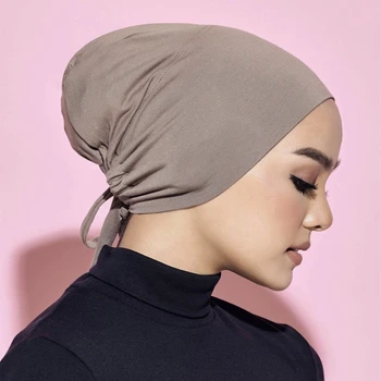 Модный трикотажный мусульманский внутренний колпачок премиум-класса, эластичный хиджаб с регулируемой веревкой, женский шарф для подчеркивания, однотонный исламский тюрбан, головной убор