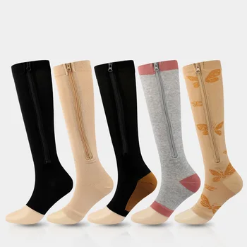 Компрессионные носки среднего размера на молнии, нейлоновые чулки, специализирующиеся на велоспорте на открытом воздухе, быстросохнущие дышащие спортивные эластичные носки