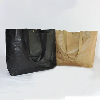 № HTB-09 коричневый и черный цвет, водонепроницаемый бумажный пакет DuPont, женская сумка из коричневой бумаги и крафт-бумаги, сумка для покупок