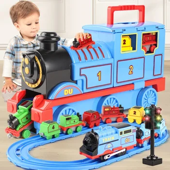 Комбинированный костюм для железнодорожного поезда, Орбитальный набор, Коробка для хранения Большого размера, Детская игрушка В подарок, Сплав для литья под давлением Предупреждение