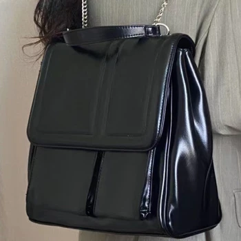 Y2K Корейская женская Мода Harajuku, Рюкзак на цепочке для Милой Девушки, Школьный рюкзак, Опрятная Студенческая сумка, Черные универсальные сумки через плечо