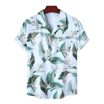 Гавайские Пляжные Рубашки Большого Размера, Мужская Повседневная Блузка с короткими рукавами, Быстросохнущая Одежда Для отдыха на море, Свободные Топы с цветочным принтом