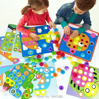 Сделай сам, 3D пазлы, пуговицы, соответствующий цвету креативный набор для ногтей с грибами, Genius Art, детские развивающие игрушки для мальчиков и девочек