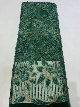 Африканская тяжелая кружевная ткань из бисера, Стразы, Французская кружевная ткань ручной работы с 3D вышивкой пайетками Для свадебного платья Невесты PL348-6