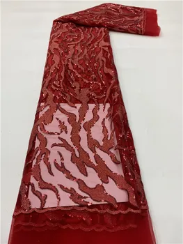 Африканская кружевная ткань с красными блестками 2022, Высококачественное кружево, Нигерийская свадебная вышивка, французский тюль, кружевная ткань