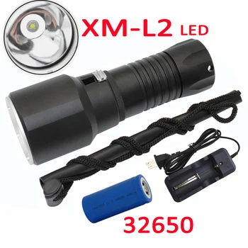 Utral Яркий 1500LM XM-L2 светодиодный фонарик для дайвинга, водонепроницаемый фонарик, подводный фонарь, лампа + 32650 Аккумулятор + зарядное устройство переменного тока