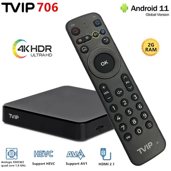 Новейшая 2023 TVIP706 Лучшая Android-приставка с BT-пультом дистанционного управления 2 ГБ 8 ГБ 4K 2,4/ 5G WIFI Android 11 TV BOX VS TVIP705 Smart Streaming Player