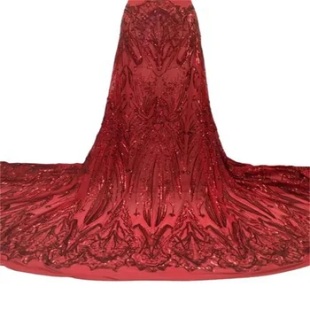 Красная африканская кружевная ткань 2023, черная высококачественная французская сетчатая кружевная ткань с блестками, нигерийские кружевные ткани для свадебного платья