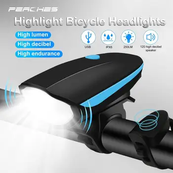 Велосипедный передний фонарь с электрическим громким сигналом, водонепроницаемая велосипедная фара, USB перезаряжаемый велосипедный фонарик, тактический фонарь