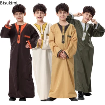2023 Модная Мусульманская Подростковая Одежда Ислам Мужчины Лето Зима Ид Рамадан Молитва Высокое Качество Elengance Party Boy's Robe Кафтан