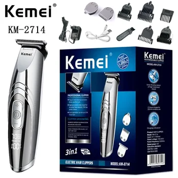 Kemei KM-2714 3 в 1 Электрическая Беспроводная Машинка для стрижки волос в носу, Триммер для бороды, Бритва, USB-станок для резки с ЖК-дисплеем