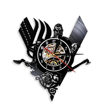 Таинственные настенные часы в стиле скандинавских викингов, Винтажный дизайн, Виниловая пластинка, Оружие воина, Часы с боевым топором, Виниловый диск ручной работы, часы для рукоделия