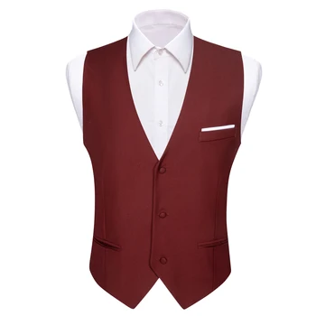 Мужской шелковый жилет без рукавов цвета ржавчины красного цвета, дизайнерский приталенный жилет с V-образным вырезом и галстуком, комплекты для отдыха, вечерние, деловые костюмы.Wang DM-2435