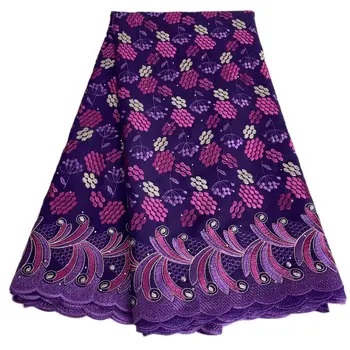 Фиолетовая швейцарская вуалевая кружевная ткань 2023 Из высококачественного африканского кружева Coton Coth Для женских платьев 5 ярдов