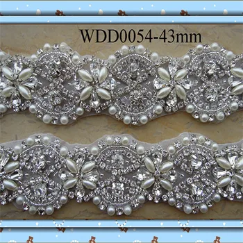 (10 ярдов) Оптовая продажа для новобрачных ручной работы, вышитых бисером, аппликация из серебряного хрусталя, отделка жемчугом для свадебного платья с поясом WDD0054
