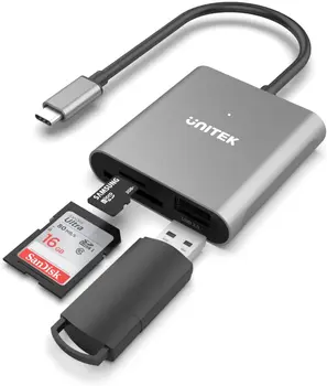 Кард-ридер UNITEK 3-в-1 Type C 3,1 для SD Micro SD TF Карта USB 2,0 Концентратор Адаптер Памяти для ПК, Ноутбуков, Аксессуаров для мобильных телефонов