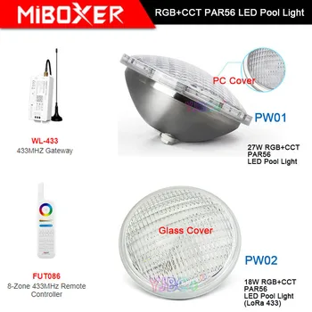 Miboxer 18 Вт/27 Вт RGB + CCT Подводный светодиодный светильник PAR56 Светодиодный светильник для бассейна PW01 PW02 Водонепроницаемый IP68; Шлюз 433 МГц, 8-Зонный пульт дистанционного управления