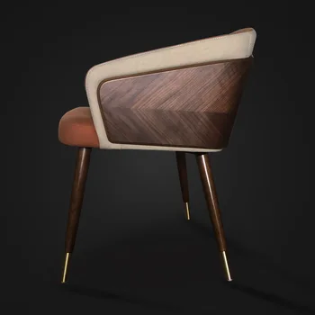 Обеденный стул простой креативный стул для домашнего скандинавского ресторана из массива дерева, стул с кожаной спинкой, современный тканевый стул для отдыха